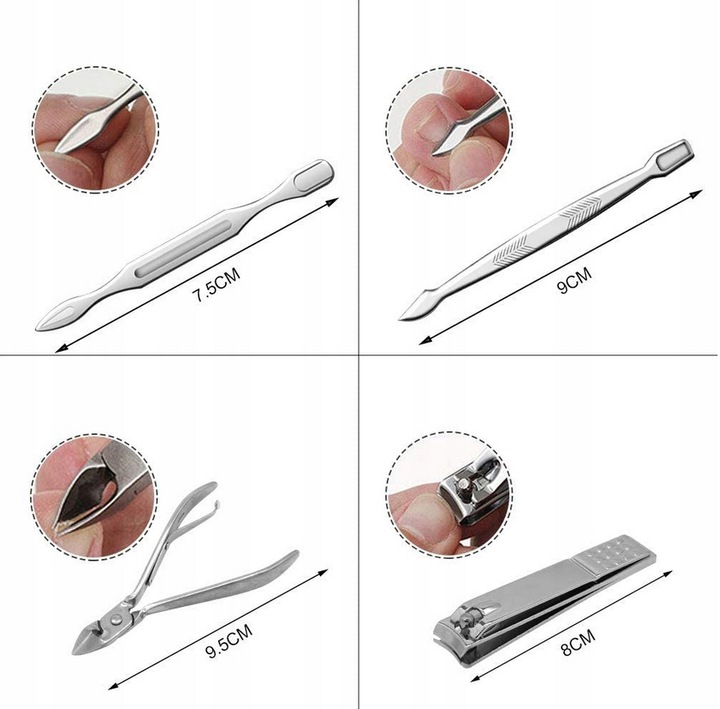 ZESTAW DO MANICURE PEDICURE DO PAZNOKCI 20EL ETUI