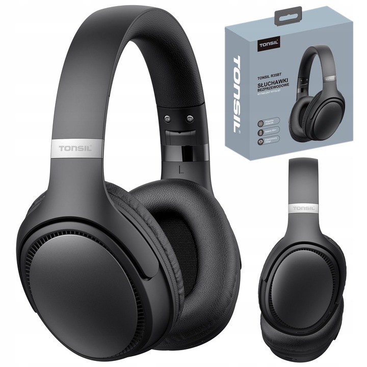 Słuchawki Tonsil R35BT Czarne bezprzewodowe nauszne Bluetooth 5.3