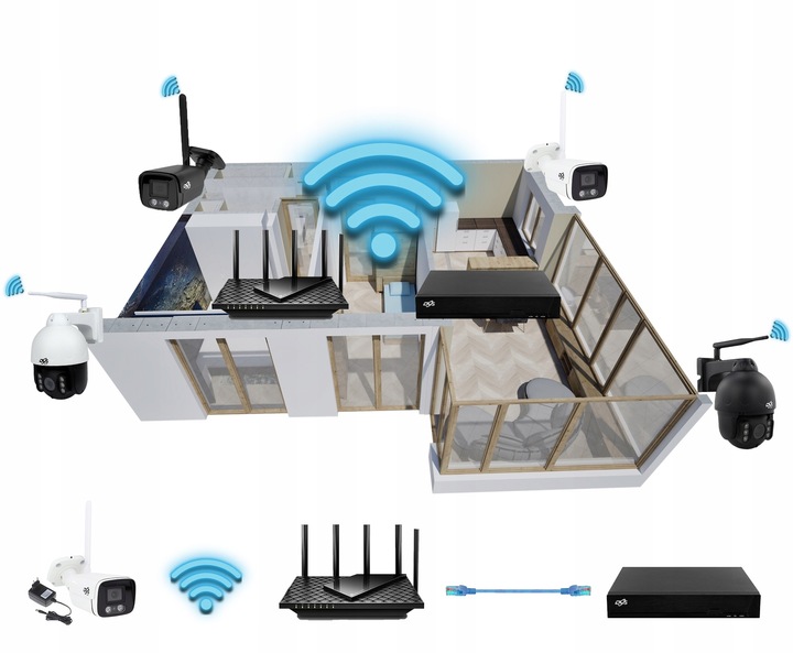 ZESTAW KAMER WIFI OBROTOWE 8Mp 4K MONITORING 4 KAMERY BEZPRZEWODOWE DVS 2TB