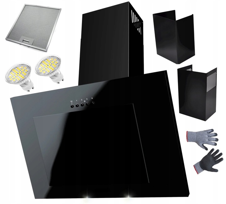 OKAP Kuchenny MAAN VERTICAL 60cm Czarny ŚCIENNY SZKŁO LED CICHY LUX