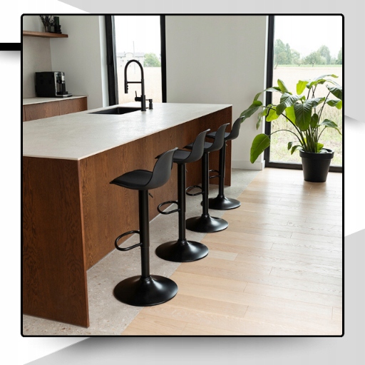 Hoker barowy plastikowy czarny obrotowy regulowany ekoskóra do wyspy