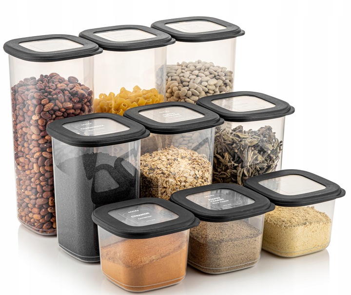 Pojemniki na żywność kwadratowe zestaw 3x550ml/3x1,2L/3x1,7L+30 etykiety A