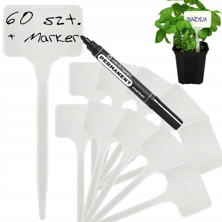 60x ETYKIETY TABLICZKI DO ROŚLIN SADZONEK + MARKER