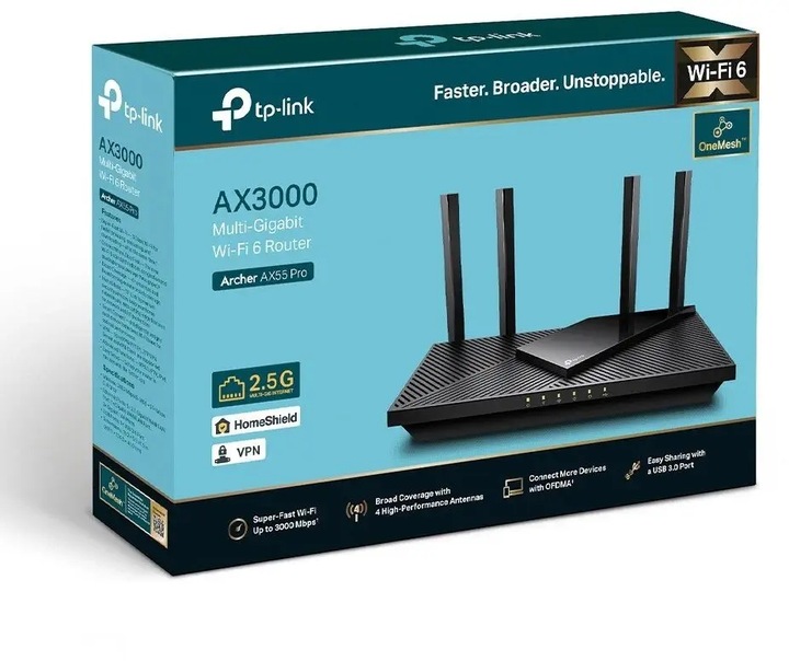 Router Wi-Fi 6 AX3000 TP-Link Archer AX55 PRO
