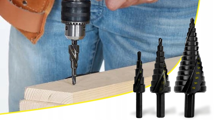 WIERTŁA STOŻKOWE STOPNIOWE DO METALU DREWNA PLASTIKU BLACH ZESTAW