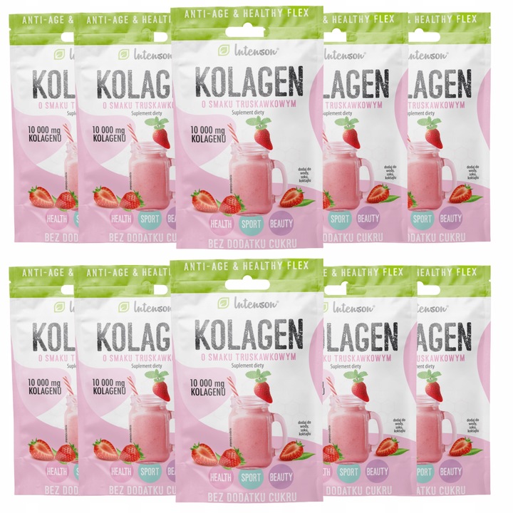 10x INTENSON KOLAGEN + KWAS HIALURONOWY + WITAMINA C do picia truskawkowy
