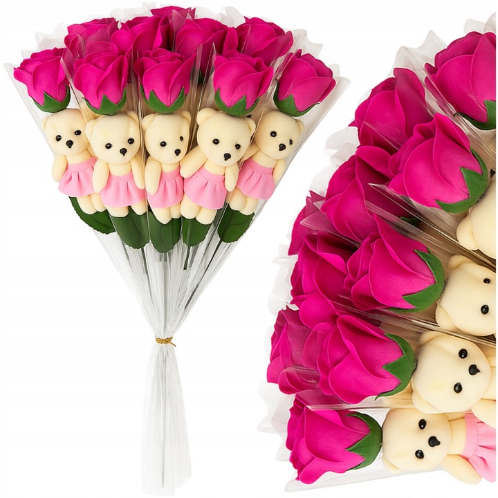 MIŚ Z RÓŻĄ BUKIET UPOMINEK NA PIKU PREZENT DLA NAUCZYCIELKI ZESTAW