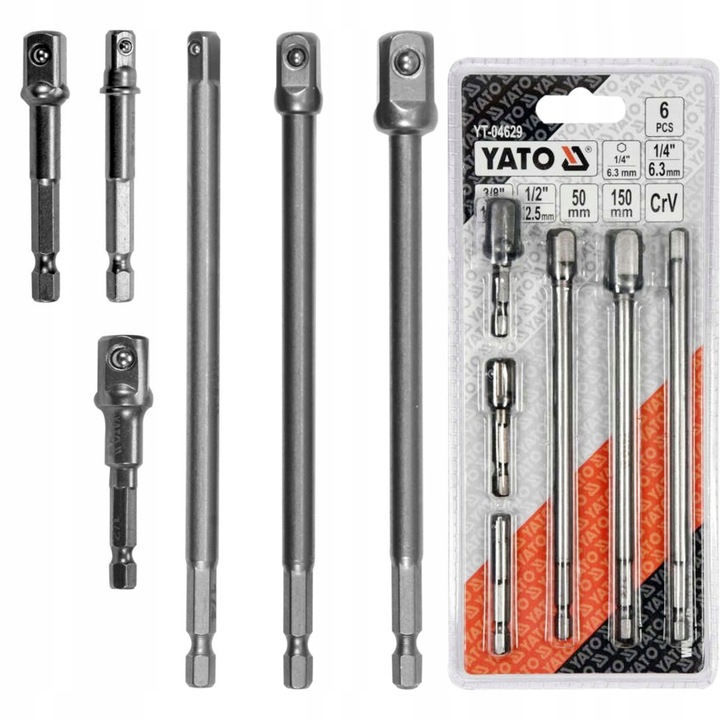 YATO ADAPTER DO NASADEK HEX REDUKCJE 1/4 3/8 1/2" 6 SZTUK STAL CrV