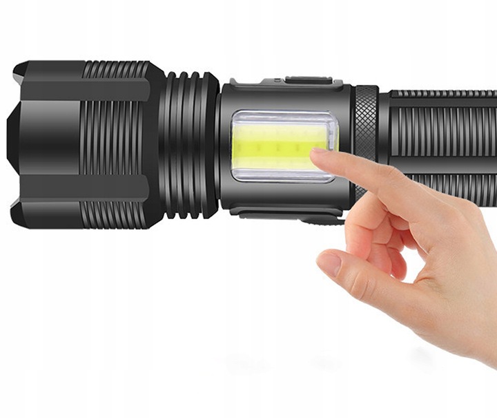 METALOWA Latarka Taktyczna LED Akumulatorowa MOCNA Szperacz Reflektor +Zoom