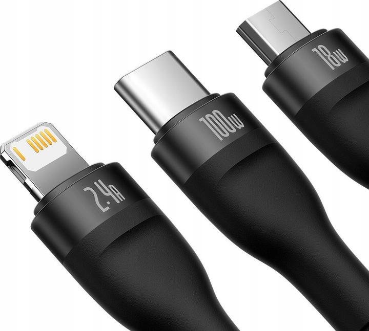 Kabel USB Baseus USBA USBC + microUSB + Lightning 1.2 m Czarny