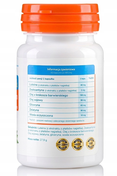 Luteina 40 mg + Zeaksantyna 2 mg 60 kap 100% Naturalna Z Płatków Nagietka