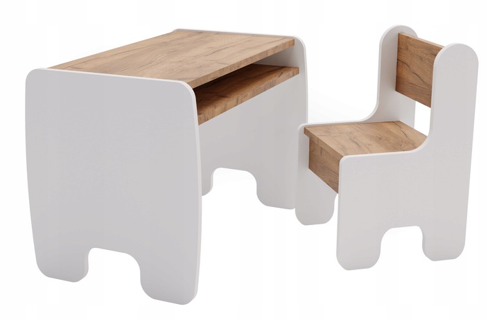 Stolik i krzesełko dla dzieci z półką - kolor biały dąb craft złoty