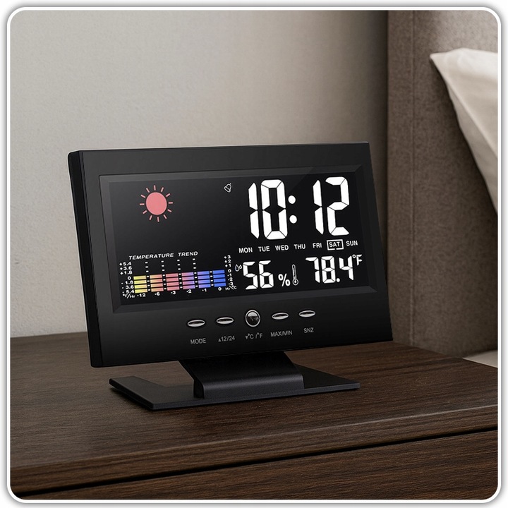 Cyfrowa stacja pogody – zegar, budzik, termometr, higrometr, kalendar