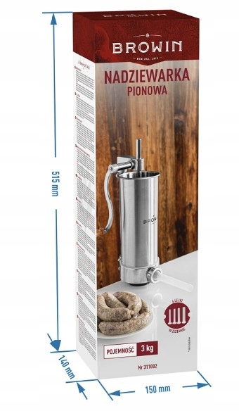 NADZIEWARKA PIONOWA DO KIEŁBASY KABANOSÓW 4 LEJKI BROWIN 311002 3KG