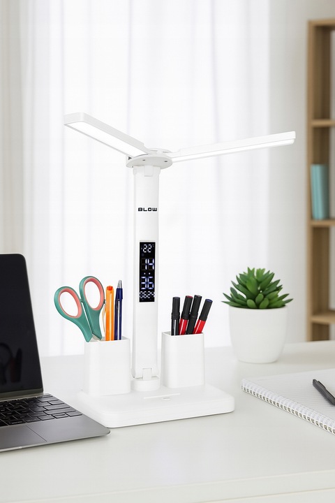 PODWÓJNA LAMPKA BIURKOWA LED Z WYŚWIETLACZEM ZEGAR DATA ORGANIZER TEMP