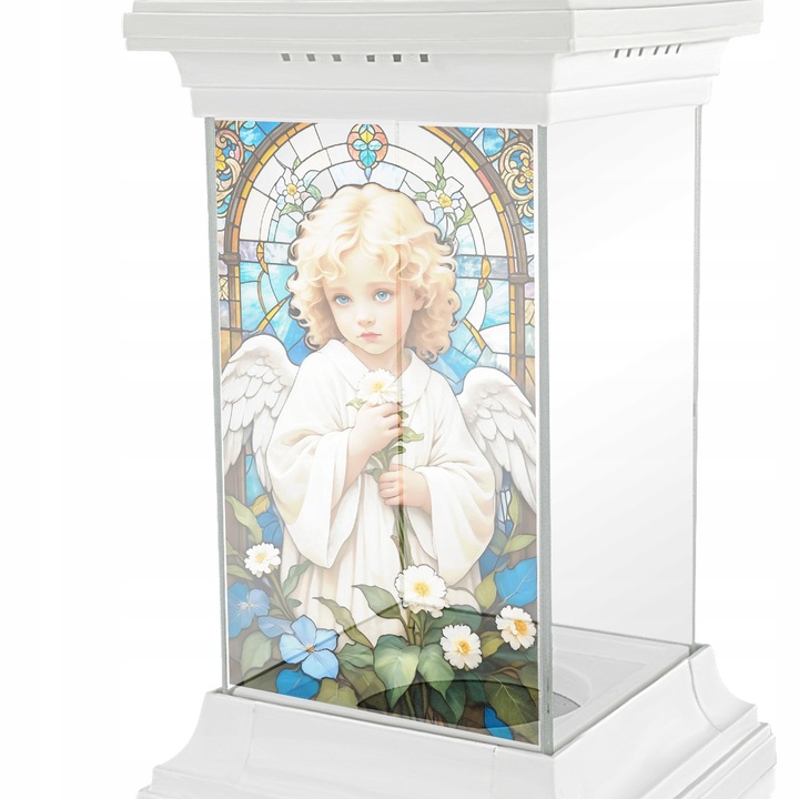 Znicz na Grób Dziecka Kapliczka Biały Witrażowy z Aniołem dla Syna