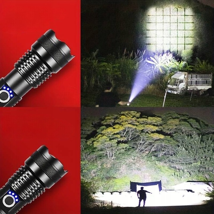 LATARKA LED MOCNA AKUMULATOROWA TAKTYCZNA ZOOM BIWAKOWA USB-C