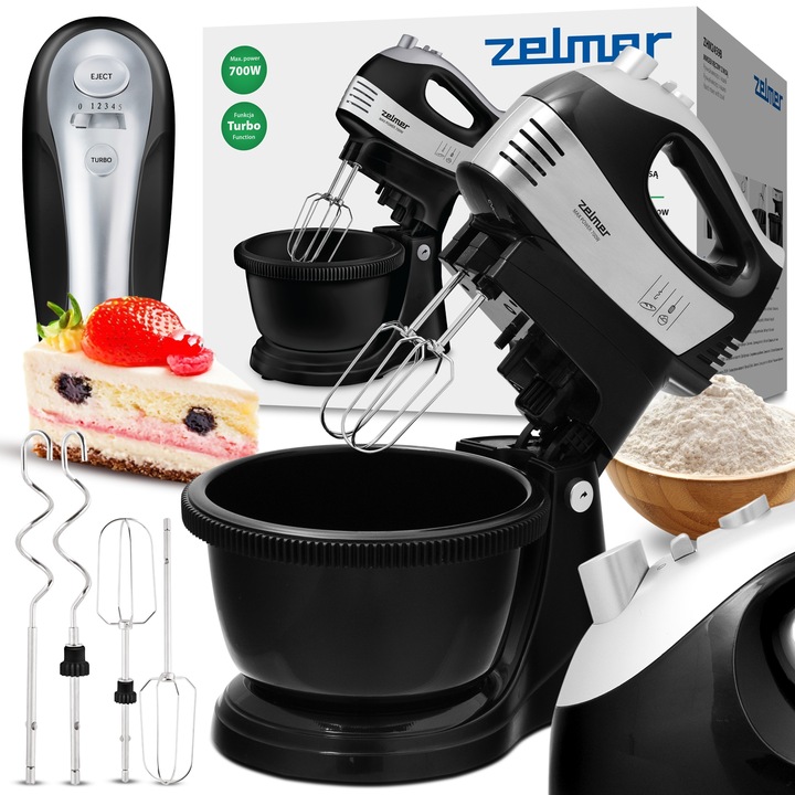 MIKSER RĘCZNY ZELMER LEKKI ROBOT KUCHENNY Z MISĄ 2,5L 4 KOŃCÓWKI TURBO
