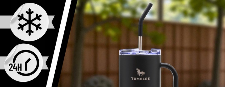 DUŻY Kubek Termiczny ze STALOWĄ SŁOMKĄ do Auta na Kawę Herbatę Zimne Napoje