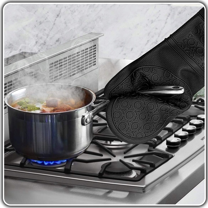 Rękawice KUCHENNE Silikonowe DO Piekarnika Kuchni ŻAROODPORNE 2szt Czarne