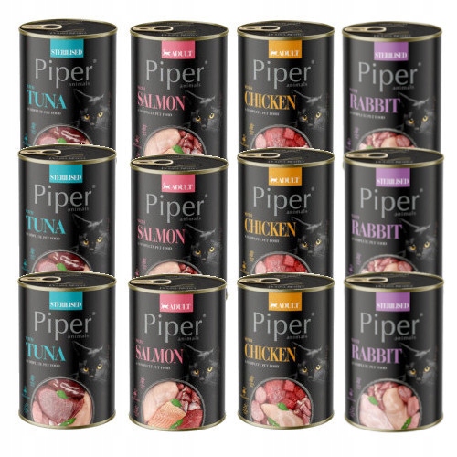 PIPER MOKRA KARMA PUSZKA DLA KOTA MIX SMAKÓW 12x400G 4 SMAKI