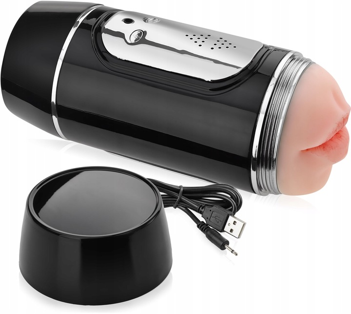 DUŻY MASTURBATOR DLA MĘŻCZYZN 2W1 SZTUCZNA POCHWA I SSĄCE USTA - 18 FUNKCJI