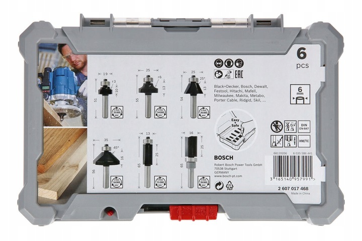 BOSCH ZESTAW 6 FREZÓW DO DREWNA CHWYT 6mm