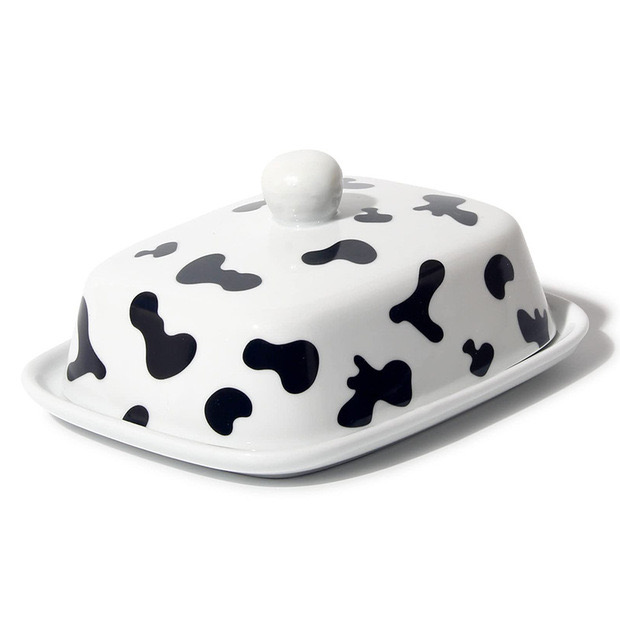 ŁACIATA BIAŁA MASELNICZKA CERAMICZNA POJEMNIK NA MASŁO Z POKRYWKĄ