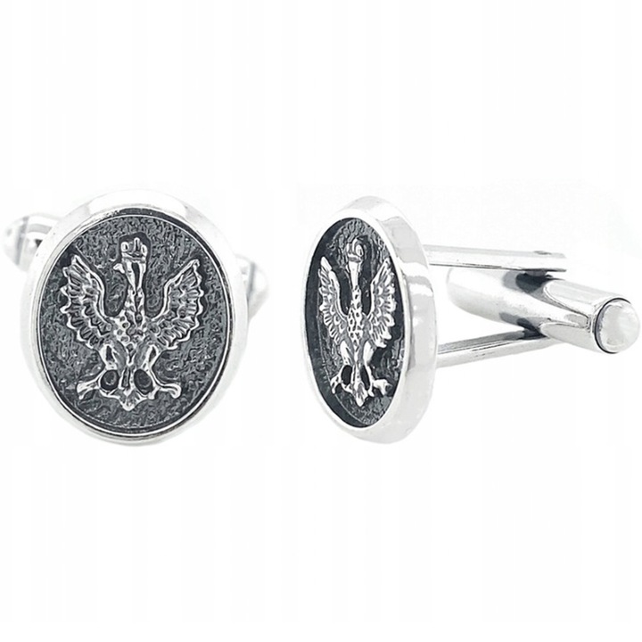 SREBRNE SPINKI DO MANKIETÓW MĘSKIE ORZEŁ GODŁO SREBRO PR. 925 DLA MĘŻCZYZNY