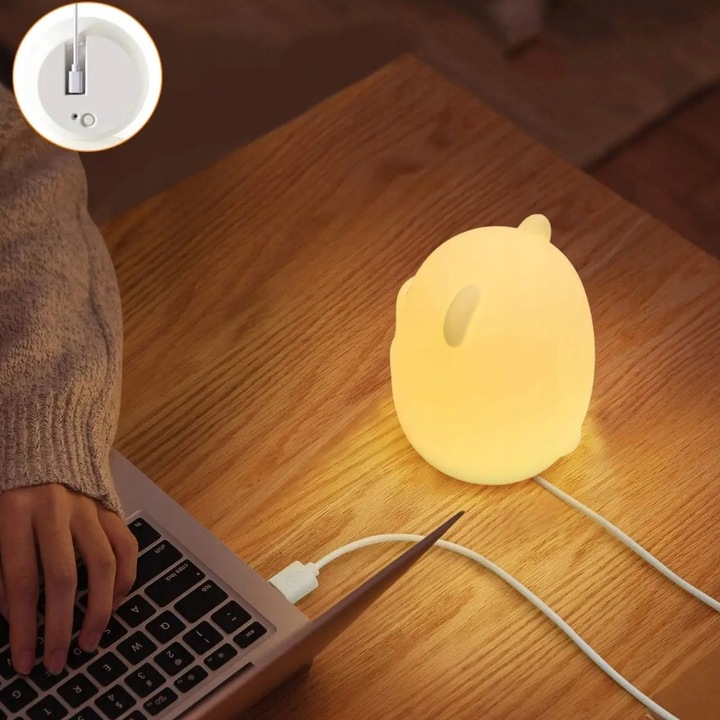 SILIKONOWA LAMPKA NOCNA MIŚ MISIO DLA DZIECI DZIECKA KOLOROWA LED RGB PILOT
