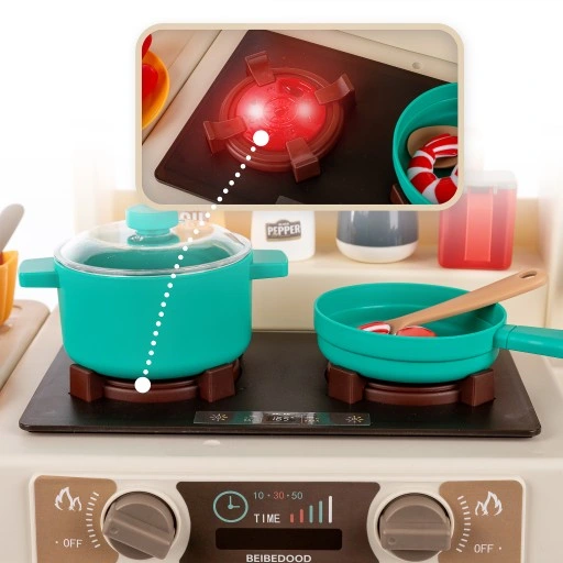 KUCHNIA DLA DZIECI ŚWIATŁO OKAP Z DŹWIĘKIEM KRAN PARA WODA TABLICA KREDOWA