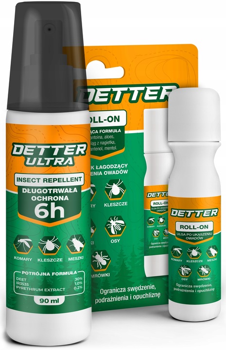 SPRAY ŚRODEK + PREPARAT ROLL-ON NA KOMARY KLESZCZE MESZKI OSY DETTER ZESTAW