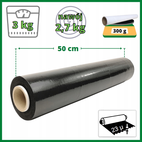 STRECZ folia 3kg CZARNA 2,7kg netto folii 23mic x1