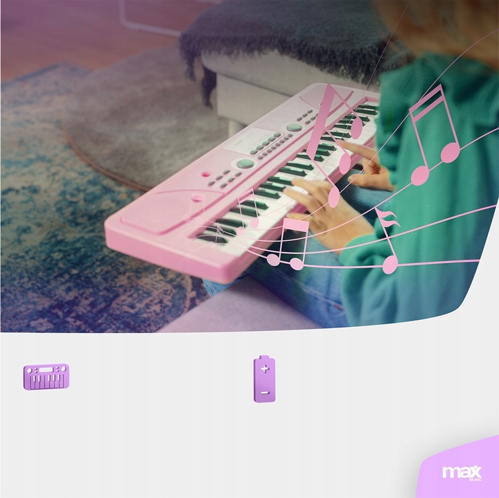 Keyboard dla dziewczynki 49 klawiszy akumulator/ mikrofon KD49P Max różowy