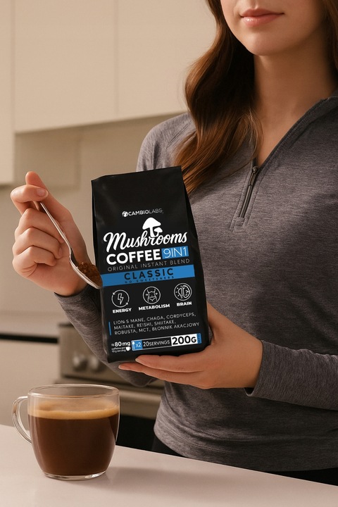 KAWA Z GRZYBÓW 9 w 1 Lions Mane Cordyceps Chaga Reishi MCT Błonnik