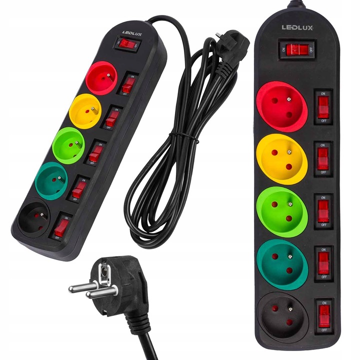 Przedłużacz Listwa Zasilająca Sieciowa 5 Gniazd 230V 3M kolorowy on/of