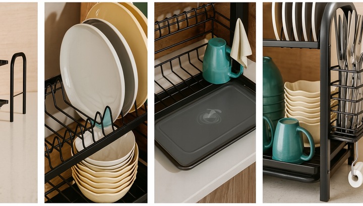 SUSZARKA DO NACZYŃ DWUPOZIOMOWA OCIEKACZ TALERZE SZTUĆCE + UCHWYT NA