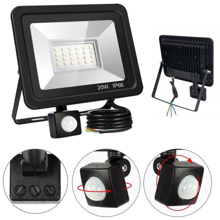 HALOGEN NAŚWIETLACZ LED 20W SLIM CZUJNIK RUCHU