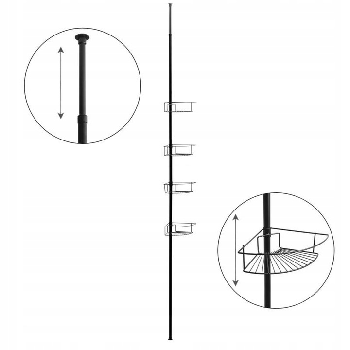 Półka łazienkowa narożna teleskopowa 4 półki do łazienki toalety WC
