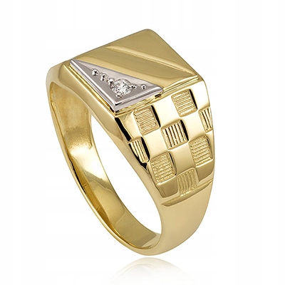 ZŁOTY SYGNET MĘSKI Z BRYLANTEM 0,06ct 585 14K R28