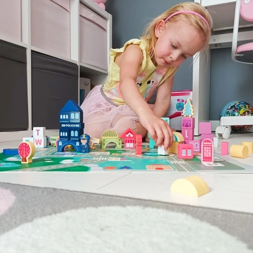 Drewniane Klocki Miasto Auta 100 Klocków + Puzzle