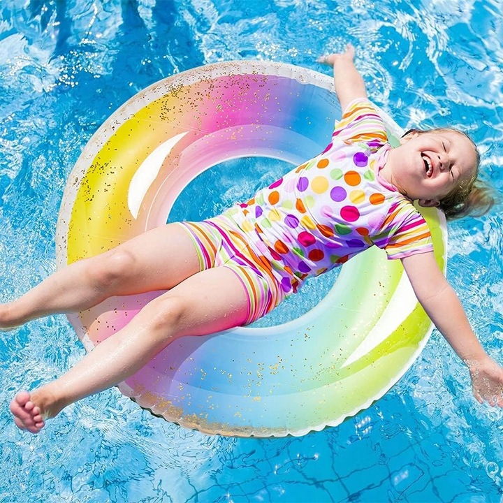 KOŁO DO PŁYWANIA PLAŻOWE DMUCHANE TĘCZA Z BROKATEM NAD WODĘ, BASEN DUŻE