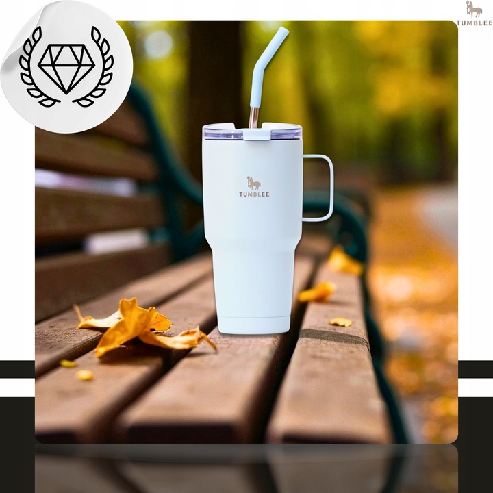 Kubek Termiczny z WYGODNYM Uchwytem i STALOWĄ Słomką TEMPERATURA DO