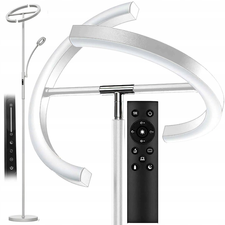Lampa Stojąca LED Podłogowa Srebrna do Salonu Z Pilotem i Elastyczną
