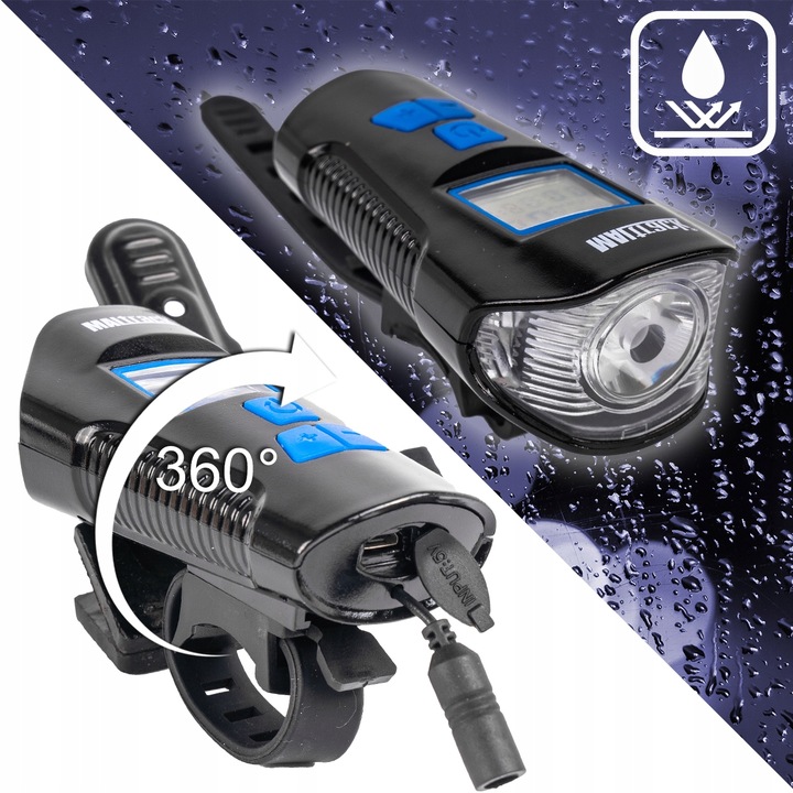 LAMPKA ROWEROWA AKUMULATOROWA LICZNIK KLAKSON PRZÓD TYŁ NA ROWER KABEL USB