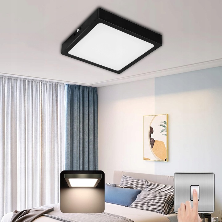 Panel Plafon Sufitowy LED Natynkowy Kwadrat Czarny 24W Nie Mruga CCD