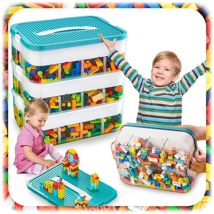 POJEMNIK na Klocki 3-PIĘTROWY WARSTWOWY ORGANIZER z Przegródkami 18 L