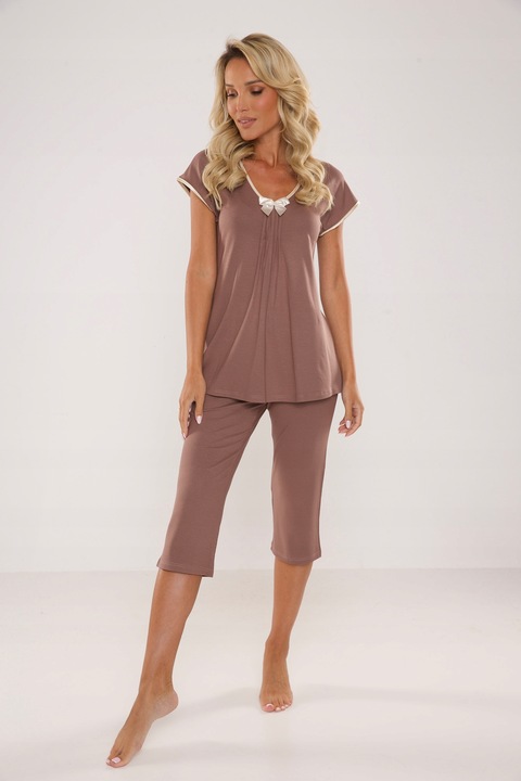 Piżama damska z wiskozy De Lafense Visa 884 mocca L 40