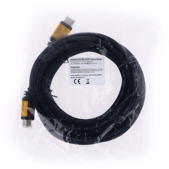 KABEL PRZEWÓD HDMI - HDMI 2.0 5M UHD 2160P 4K 60Hz 3D 48bit 18GBPS HDR 5M
