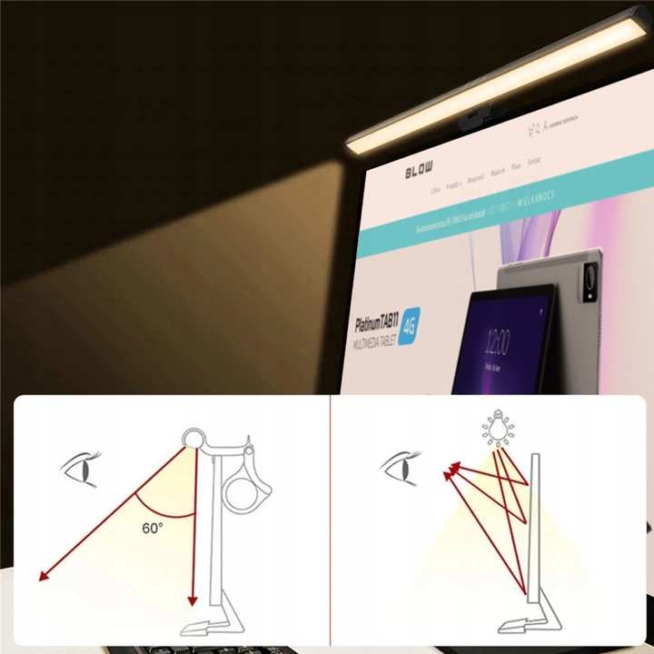 LAMPKA LED NA MONITOR EKRAN KOMPUTER REGULOWANA 3 BARWY KLIPS 48 DIOD USB-C